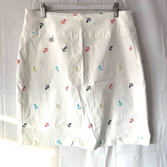 NWOT Lulu-B Anchor Skirt White with multicolor Embroidered Anchors SZ 12 - Picture 2 of 11